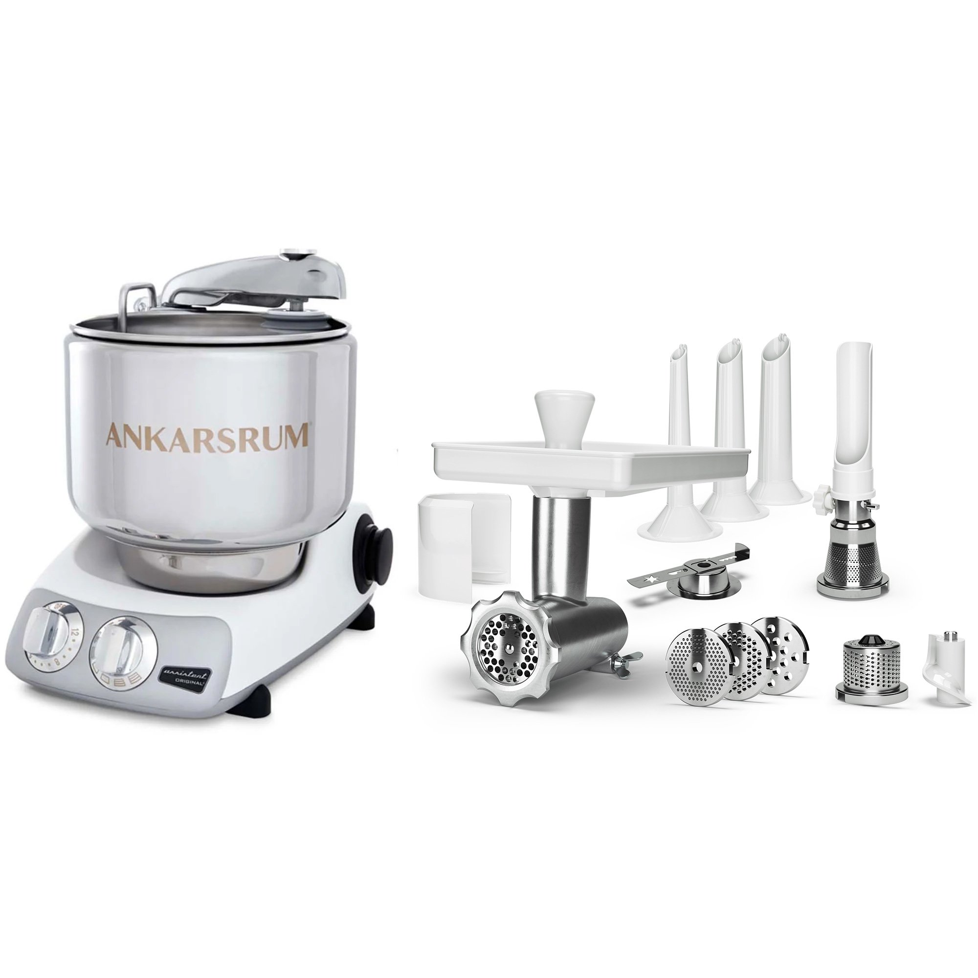 Ankarsrum AKM 6230 köksmaskin Mineral White + komplett Köttkvarn